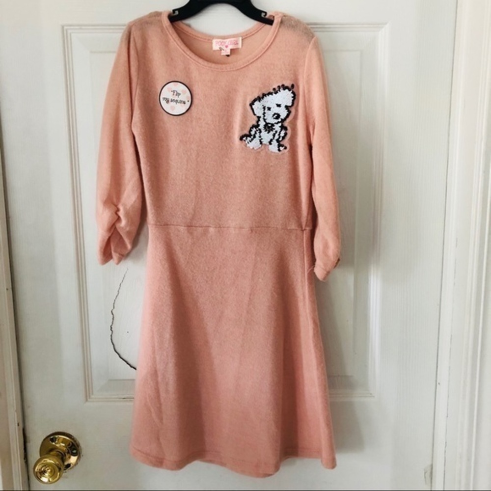 NWOT POOF GIRL soft pink sequins sparkly puppy dog fit & flare dress girls SZ M